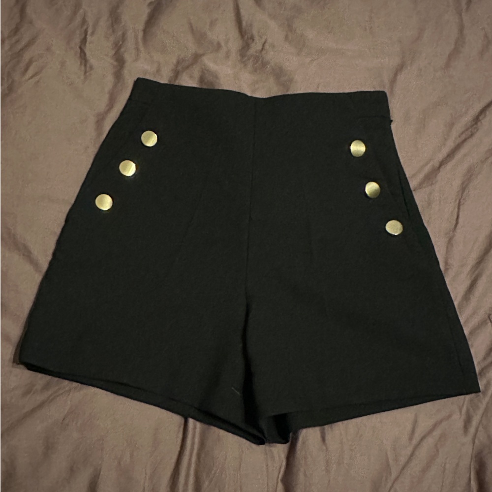 Zara high waisted black shorts with gold buttons